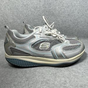 Skechers Shape Ups Sneakers Walking Shoes Womens 9.5 Gray Silver Leather‎ READ